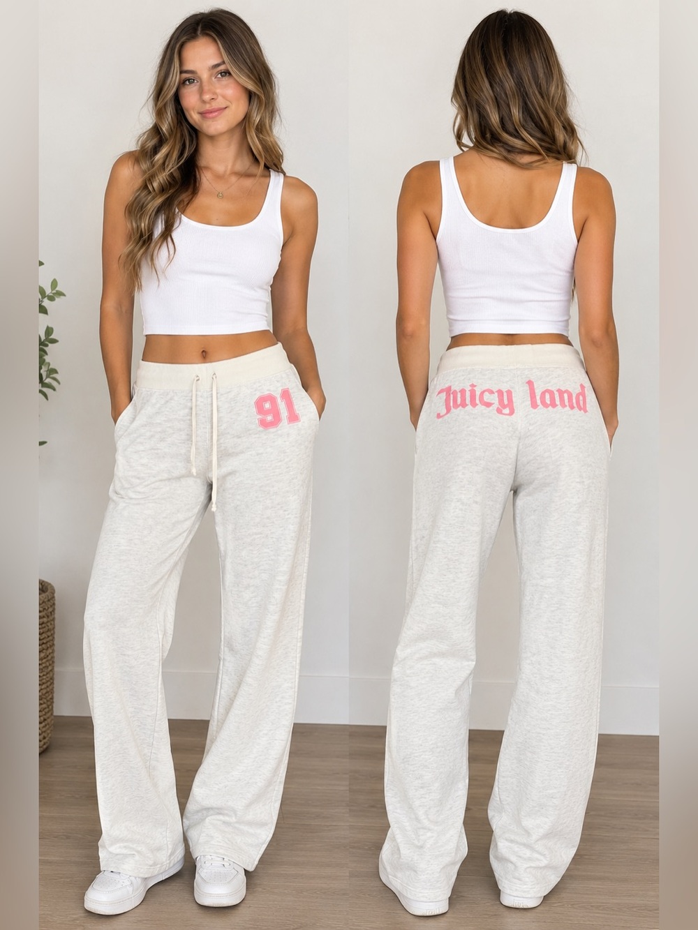 Juicy Couture Y2K Low Rise Wide Leg Sweatpants Pink Graphic Lounge Pants